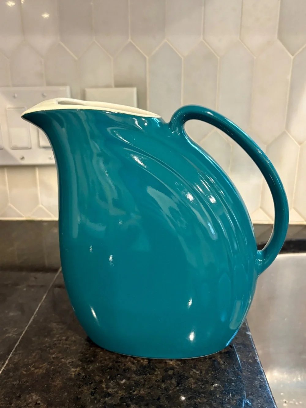 Vintage Hall China Nora Refrigerator Pitcher Teal Turquoise Art Deco - AS IS